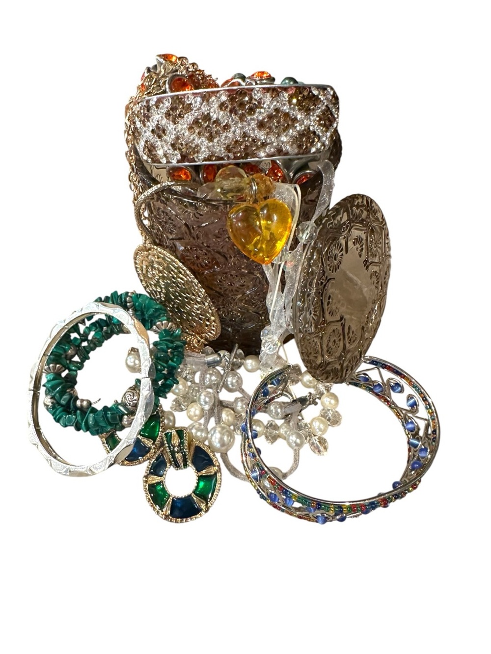 Estate to now jewlery  Mixed lot Green, Blue, Orange, Teal, White, Gold Tones - Picture 8 of 13